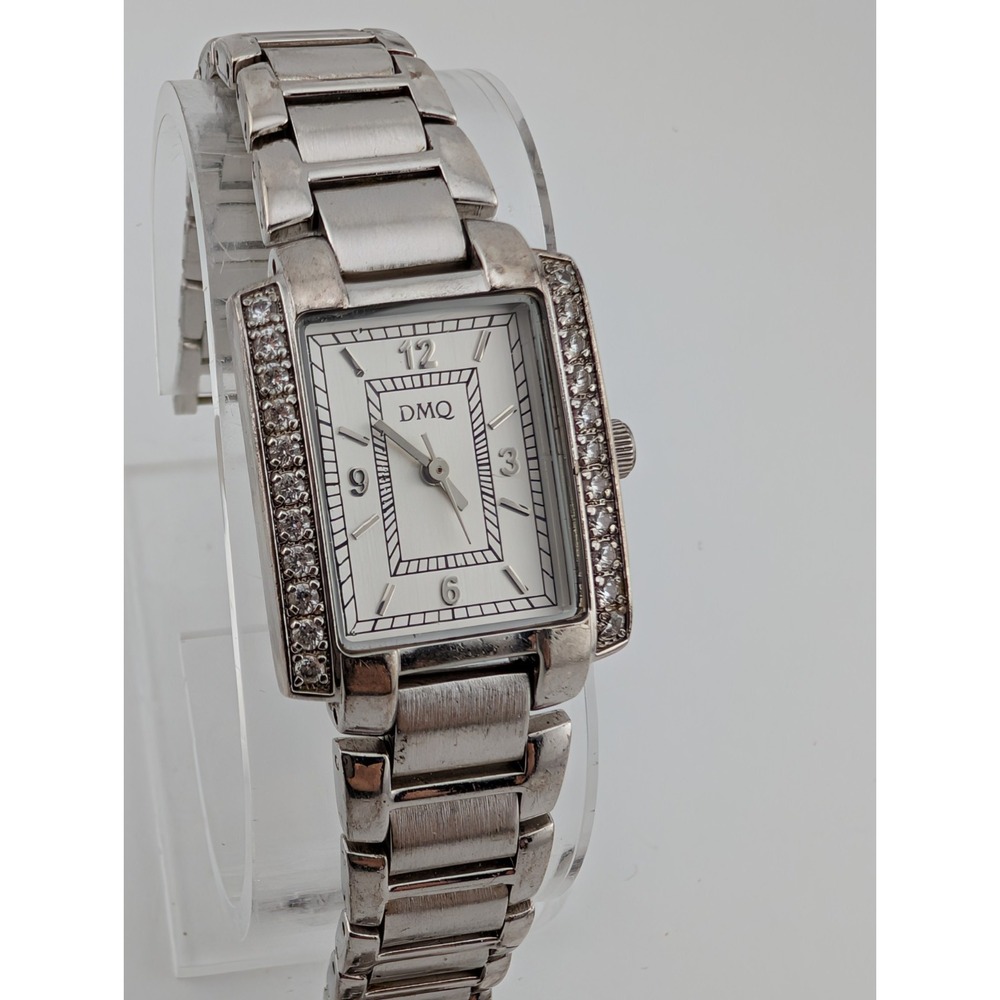DMQ CZ Women's Tank Watch 23mm Case 7.5" Silver Band- New Battery